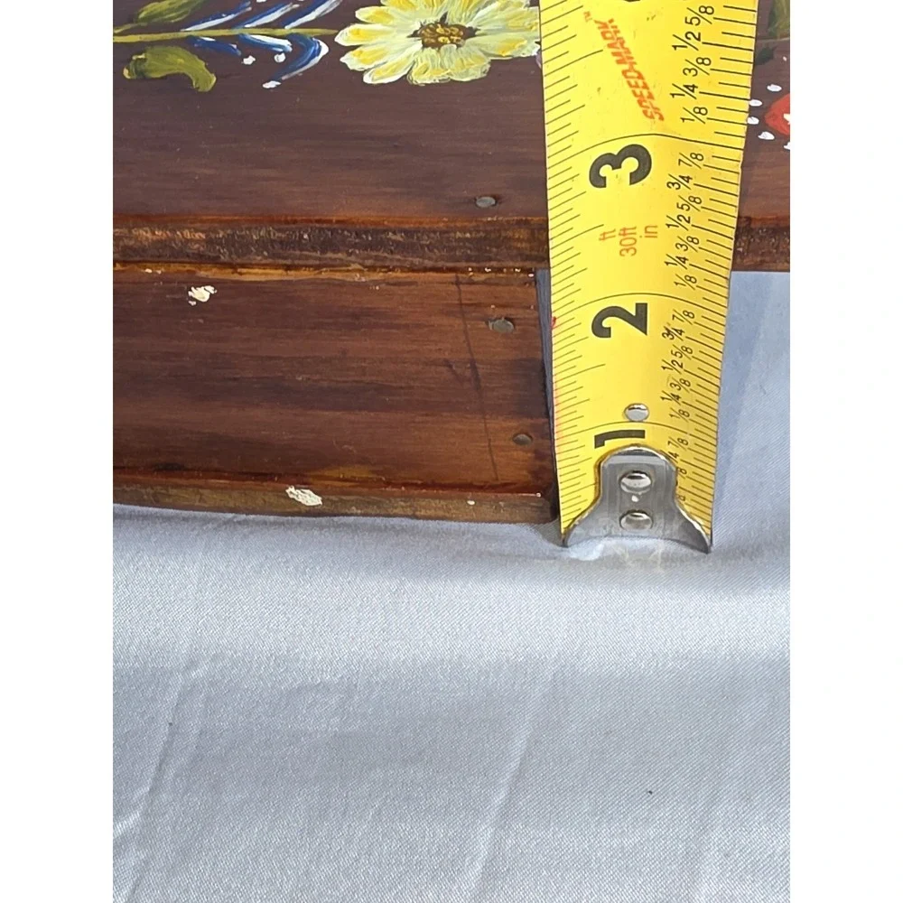 Vintage Hand Painted Wooden Wall Shelf Rack Folk Art Girl Floral Hanging Display